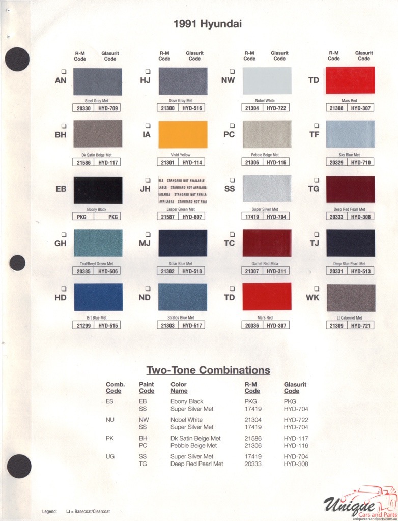 1991 Hyundai Paint Charts RM